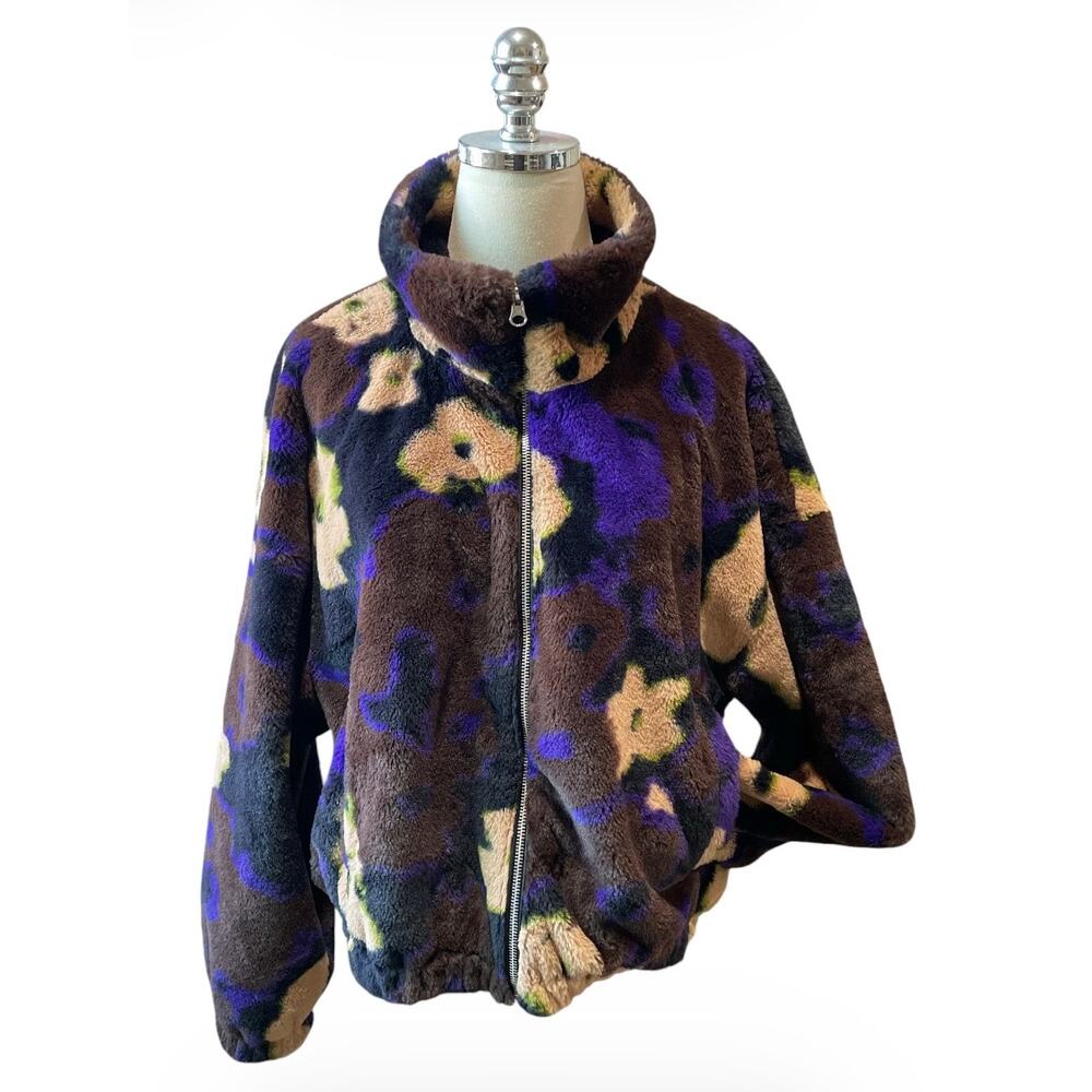 BP Oversized Floral Teddy Jacket Cozy Ganni Style Fleece Coat XL